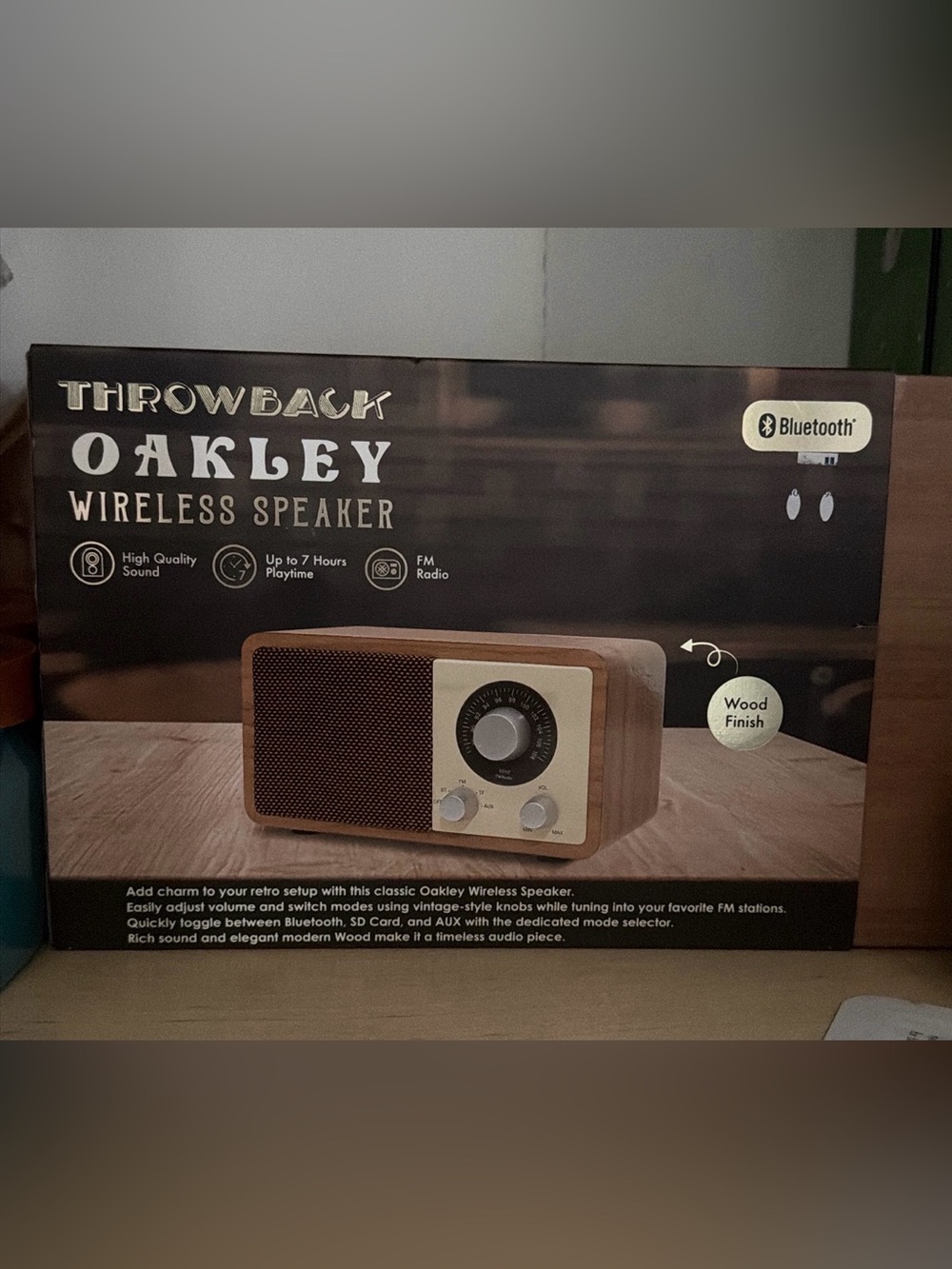 Oakley Retro Wireless Speaker - Brown Wood & Cream Front
